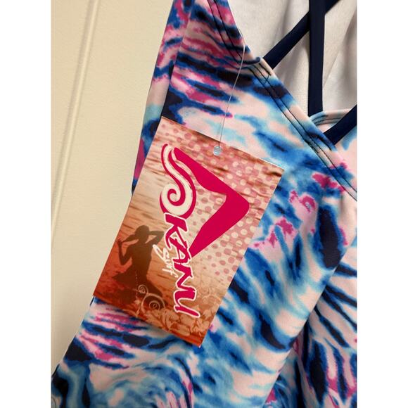 Kanu Surf Girls' Jasmine Beach Sport Halter One Piece Swimsuit, Camille Denim 12 - Picture 6 of 8